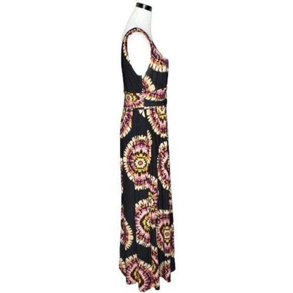 AB Studio Black Multi-Color Tie Dye Scoop Neck Sleeveless Maxi Dress Size Large - Picture 5 of 10